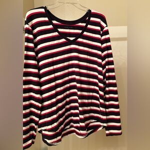 EUC Universal Standard long sleeve Vrex Red blk white striped US size M=18-20.